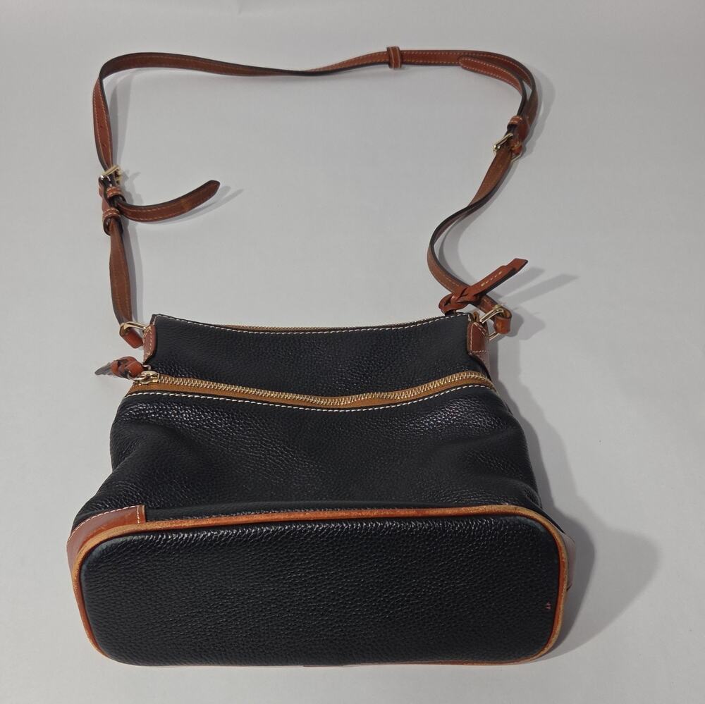 Dooney & Bourke Black Pebble W/ Brown Leather Med Crossbody Bag Adjustable Strap